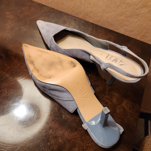 ZARA Blue Suede Slingback Heels 7.5 - Picture 9 of 10